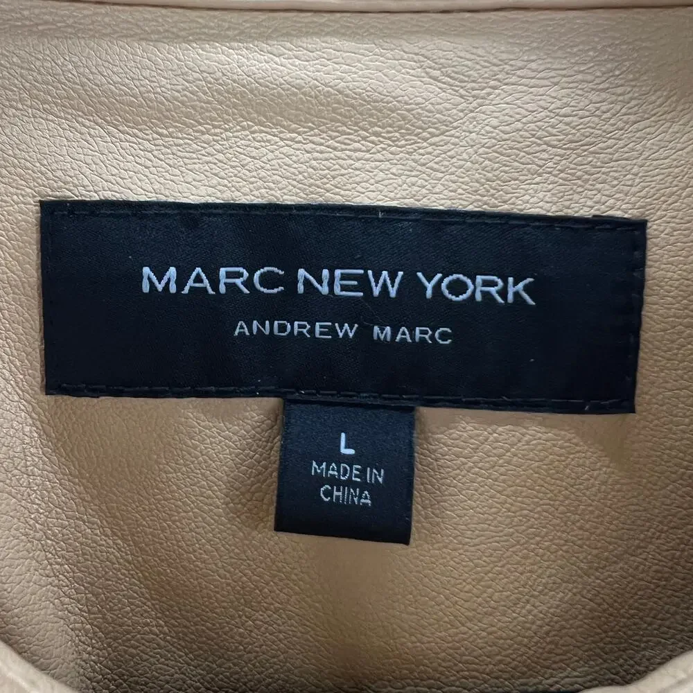 Marc New York Women's Faux Leather Cut Out Design Raw Edge Beige‎ Jacket Size L